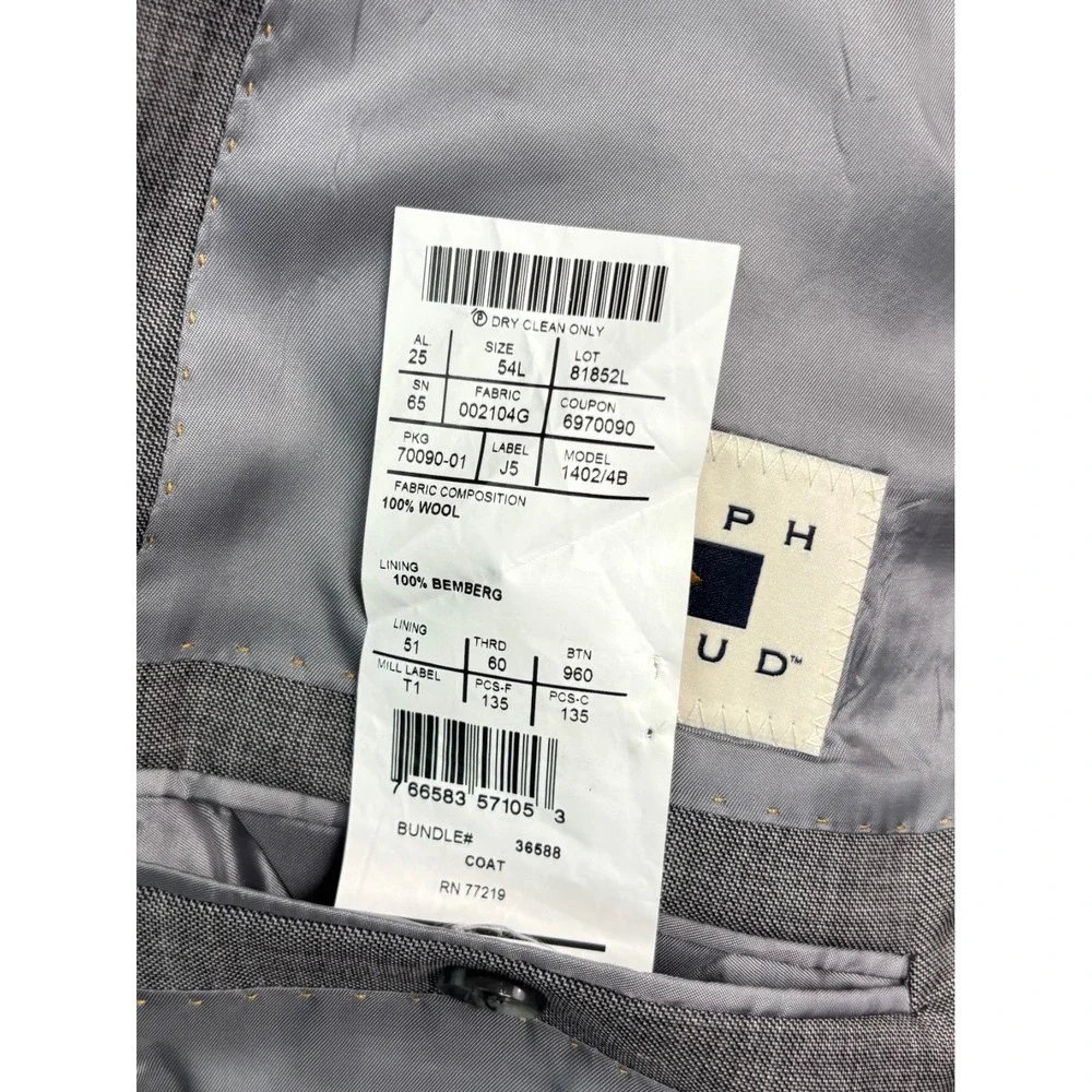 Joseph Abboud 54L 48x32 Gray 2pc Pant Suit Tollegno 1900 Italian Fabric Wool USA